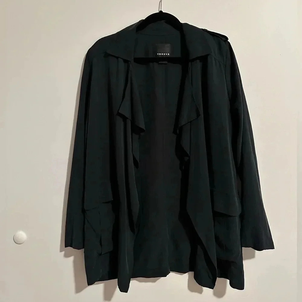 Trouve Nordstrom Open Front Blazer Jacket Ruffle Pockets Roll Tab Small